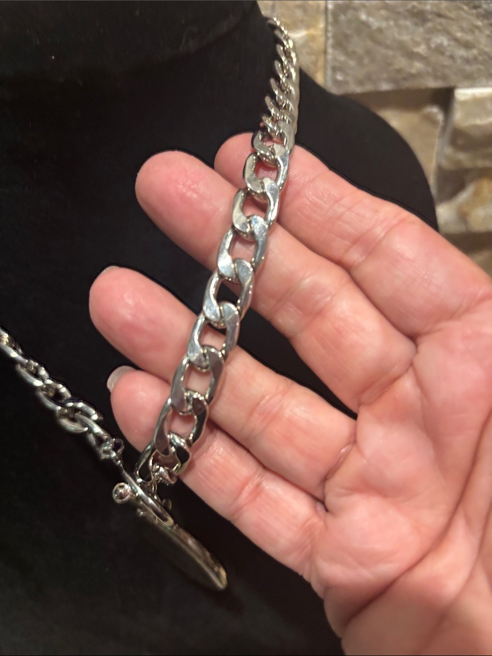 Silver Chain Toggle Necklace with LV Trunks & Bags Pendant - Picture 4 of 6